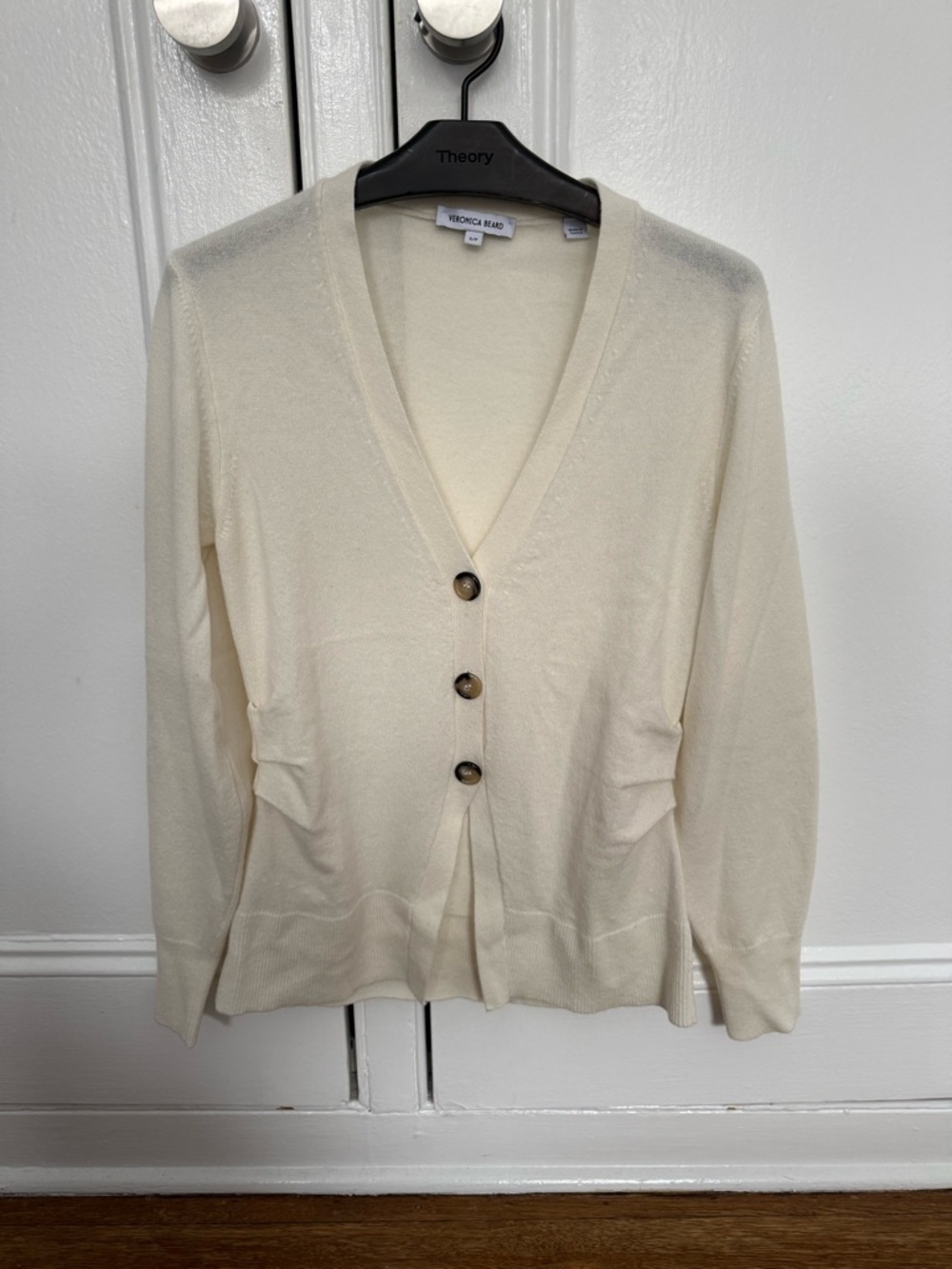 Veronica Beard Cream V-Neck Button Cardigan